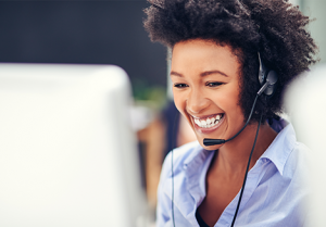 Smiling call center representative